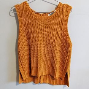 Boho Button Up Orange Knit Sleeveless Top